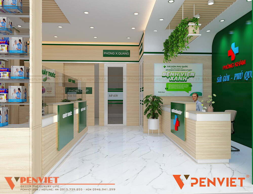 Khu vực tầng 1 với gam màu xanh lá mát mẻ