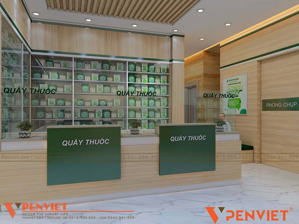 Khu vực quầy thuốc với các vách kính hiện đại