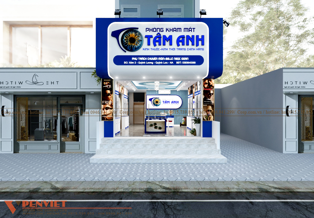 Biển hiệu quảng cáo nổi bật với gam màu xanh dương