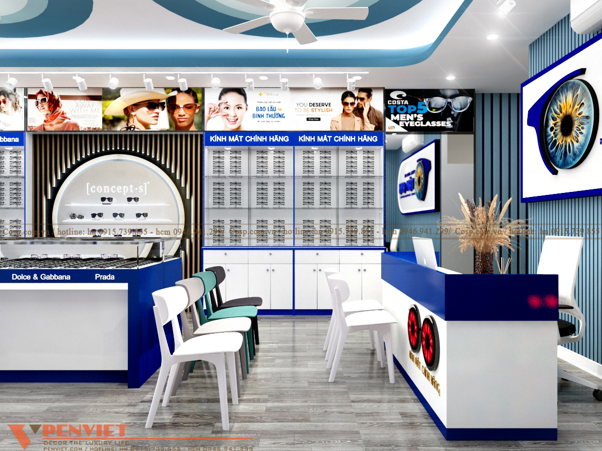 Đường viền xanh trắng của trần thạch cao độc đáo