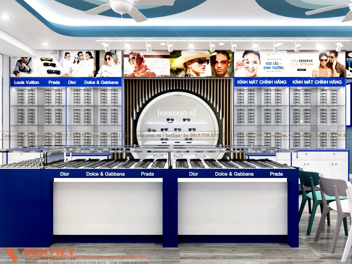 Đảo kính có chiều cao trung bình, thuận tiện để khách hàng chọn sản phẩm