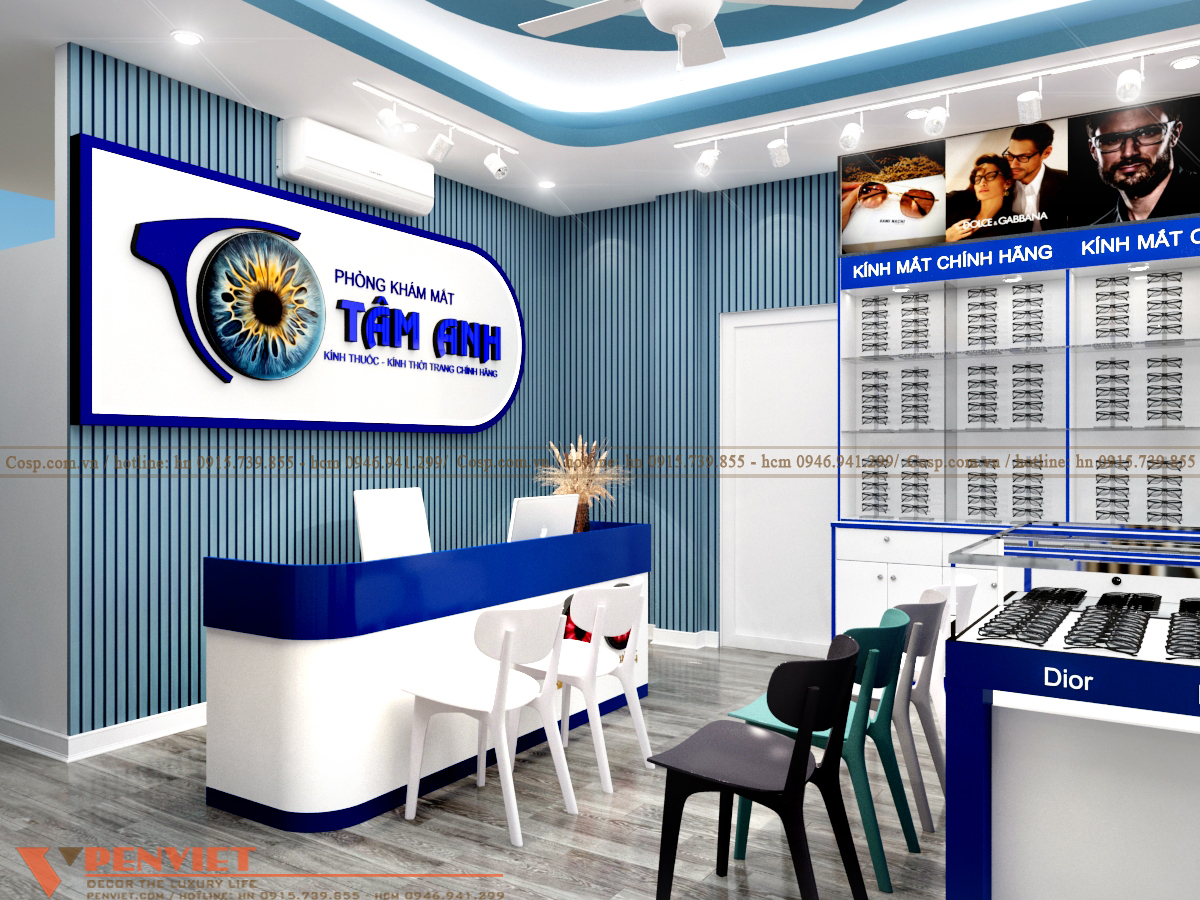 Quầy lễ tân nhân viên làm việc và dãy ghế ngồi chờ cho khách hàng