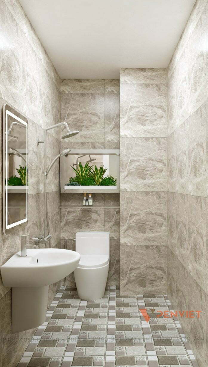 Nhà vệ sinh tầng 1 được bố trí tiện nghi, sạch sẽ
