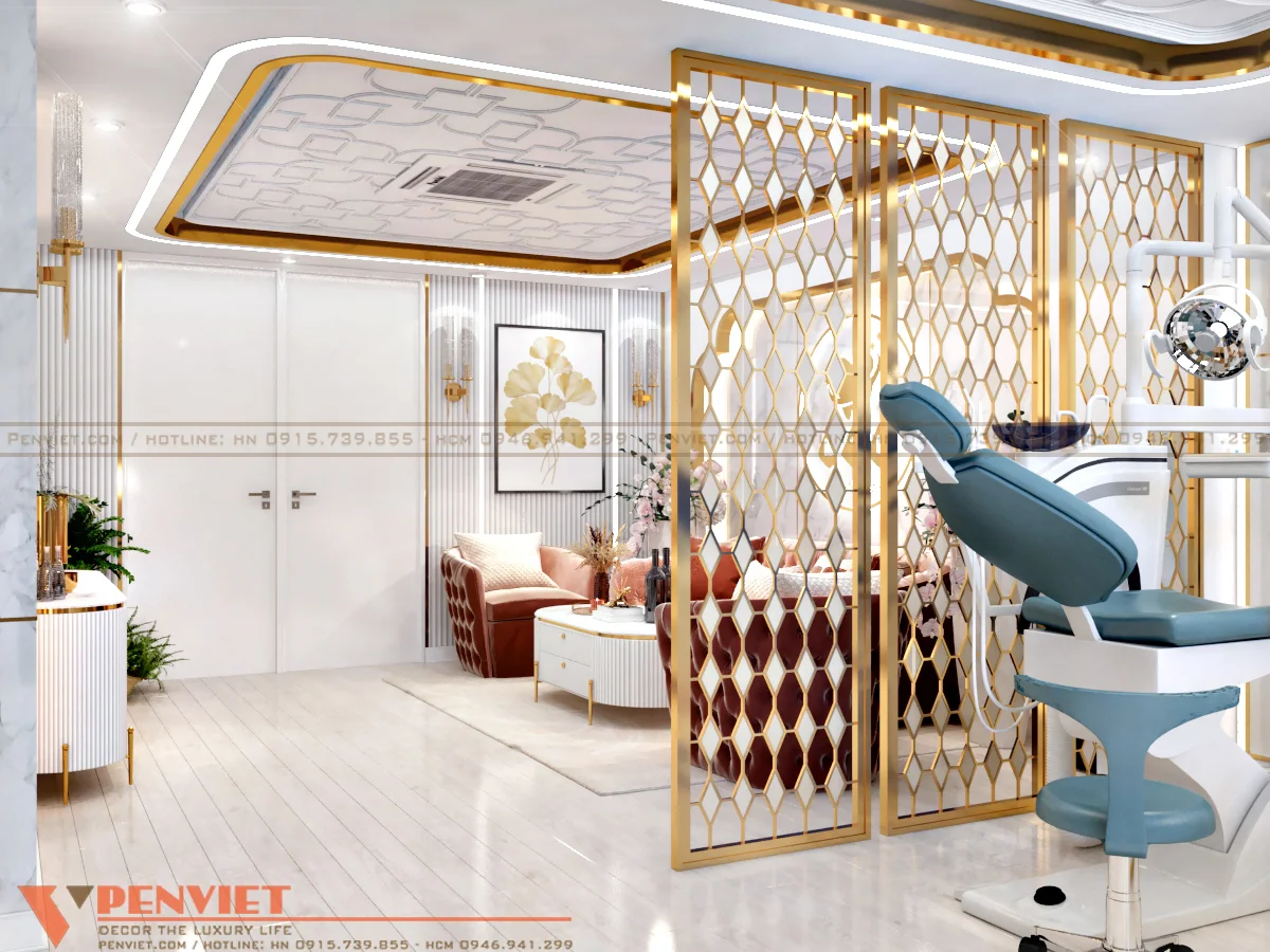 Vách ngăn inox mạ vàng ngăn chia khu vực rất tinh tế