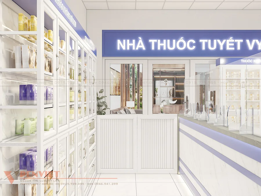 Hệ thống tủ kệ nhôm kính trưng bày thuốc khoa học